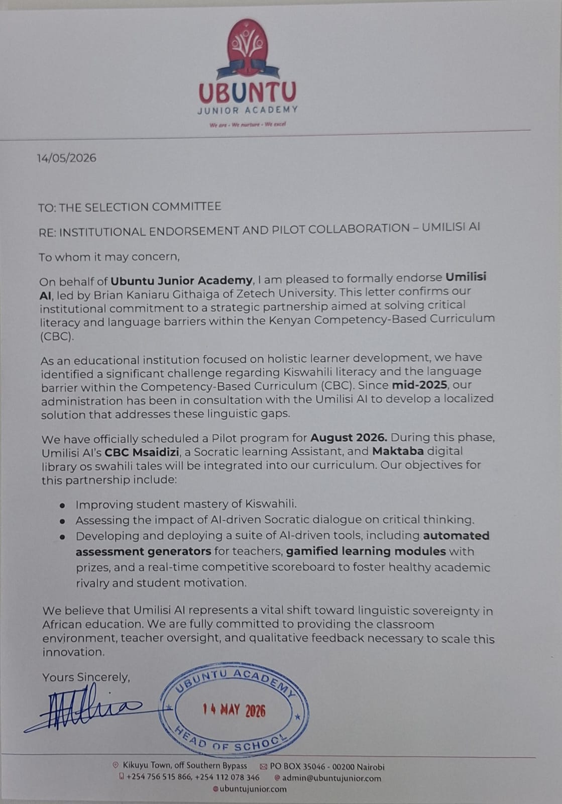 Endorsement Letter